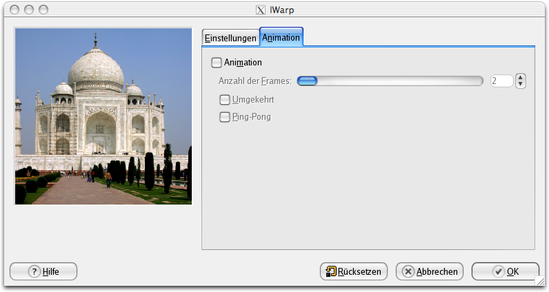 Eigenschaften (Animation) für das Filter IWarp